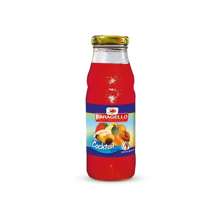 نوشیدنی کوکتل میوه فاراگلو ۲۵۰ میلی‌لیتر – آبمیوه هفت‌میوه استوایی شیشه‌ای (Faragello Cocktail Drink)