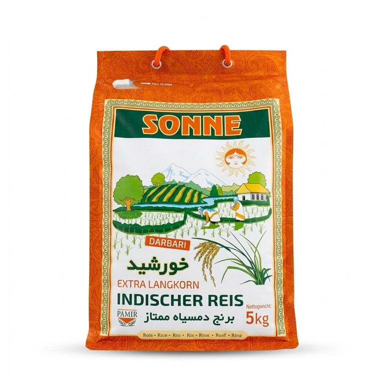 Sonne Darbari Indischer Reis 5kg – Extra Langkorn Basmatireis (Khorshid / Beutel)