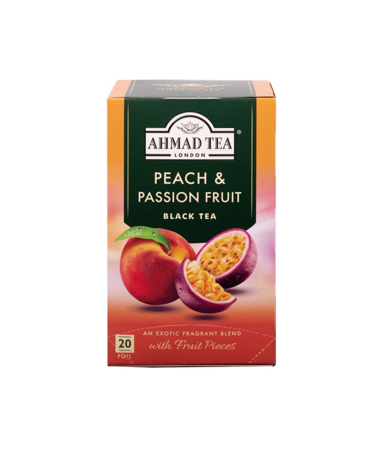 Ahmad Tea Peach & Passion Fruit 20 Foil Tea Bags (40g) – Flavoured Black Tea (Box)