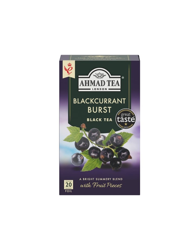 Ahmad Tea Blackcurrant Burst 20 Teebeutel (40g) – Schwarzer Tee mit schwarzen Johannisbeeren (Packung)