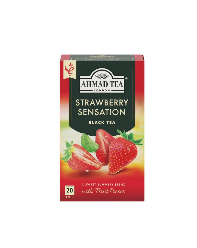 Ahmad Tea Strawberry Sensation 20 Teebeutel (40g) – Schwarzer Tee mit Erdbeere (Packung)