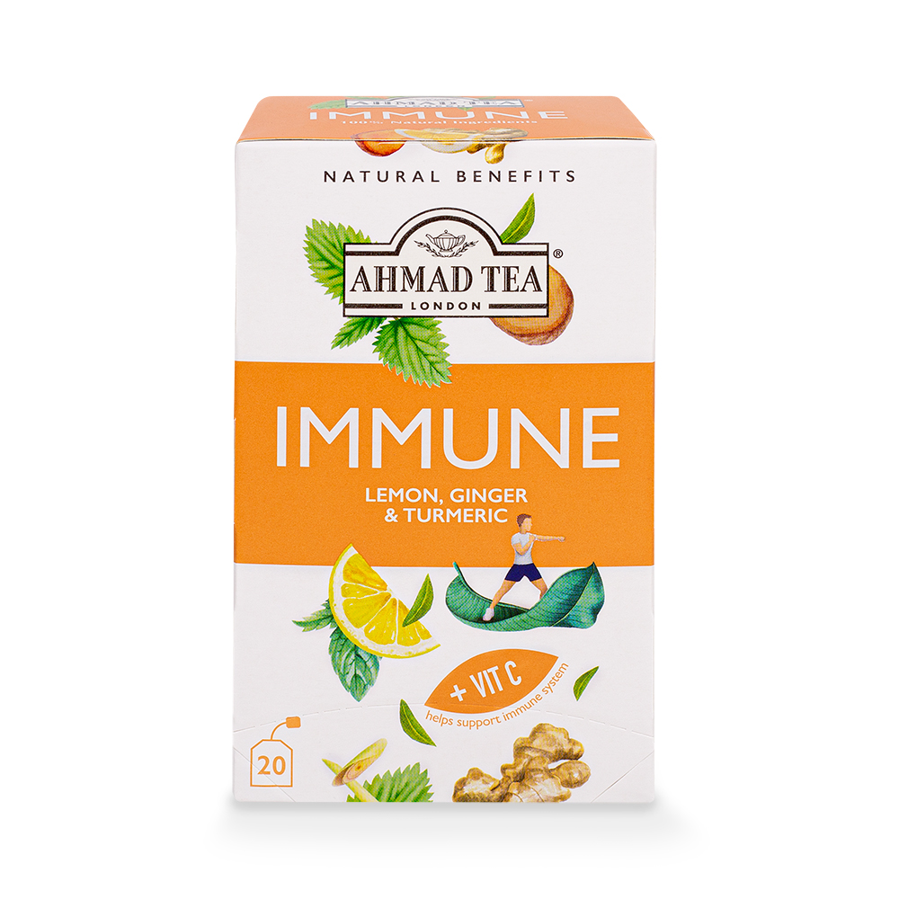 Ahmad Tea Immune 20 Teebeutel (30g) – Kräutertee mit Zitrone, Ingwer, Kurkuma & Vitamin C (Packung)