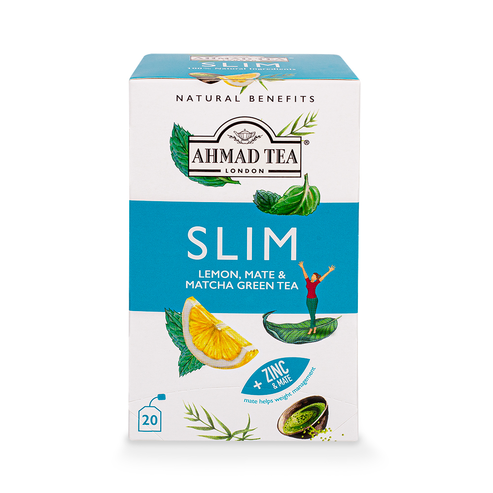 Ahmad Tea Slim 20 Teebeutel (30g) – Kräutertee mit Zitrone, Mate, Matcha & Zink (Packung)