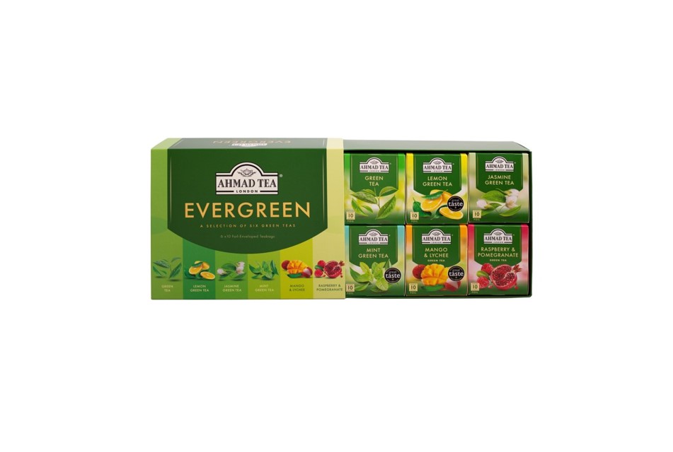 Ahmad Tea Evergreen Selection 60 Foil Tea Bags (115g) – Six Green Teas Gift Box 2