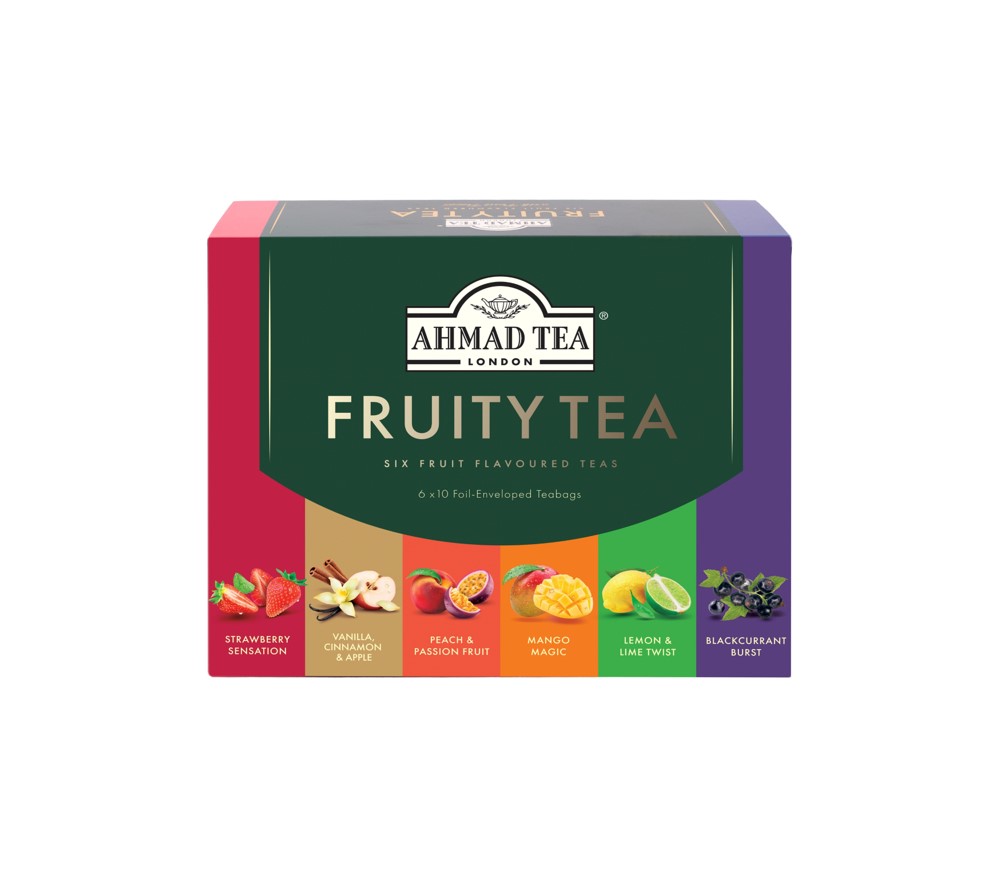 Ahmad Tea Fruity Tea 60 Teebeutel (120g) – Geschenkbox mit 6 Frucht-Schwarztees (Packung)