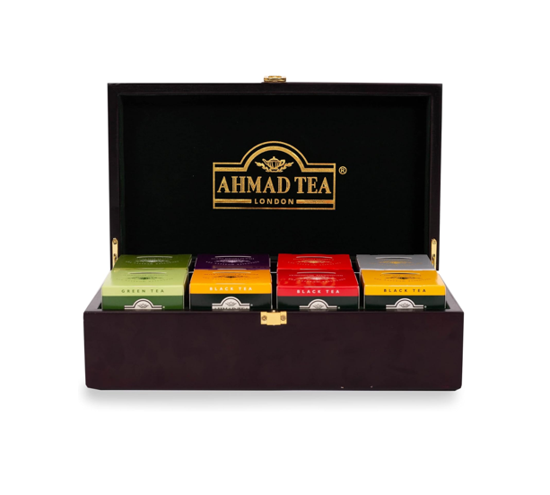 Ahmad Tea Tea Keeper 80 Teebeutel (160g) – Luxus Holz-Präsentbox mit 8 Teesorten