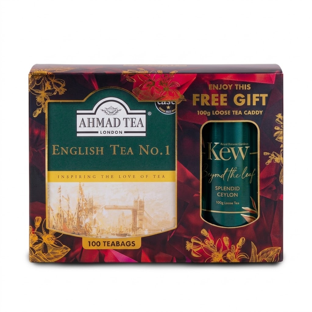 Ahmad Tea 40th Anniversary Gift Pack 300g – English Tea No. 1 (100 Beutel) + Kew Ceylon Dose (100g)