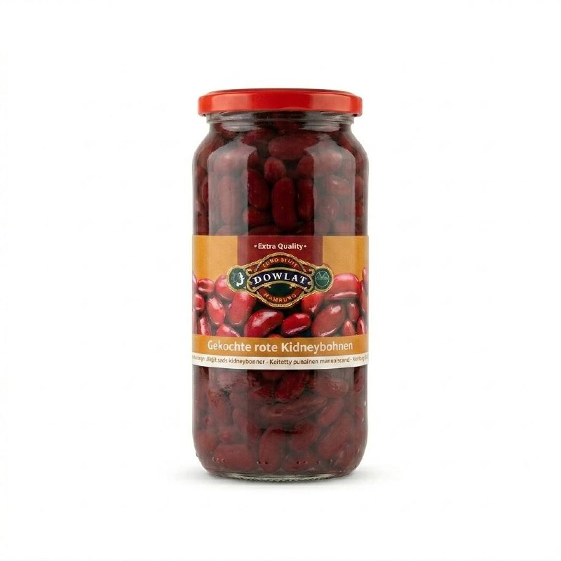 Dowlat Gekochte rote Kidneybohnen 580g – Zarte rote Bohnen im Glas (Abtropfgewicht 400g)