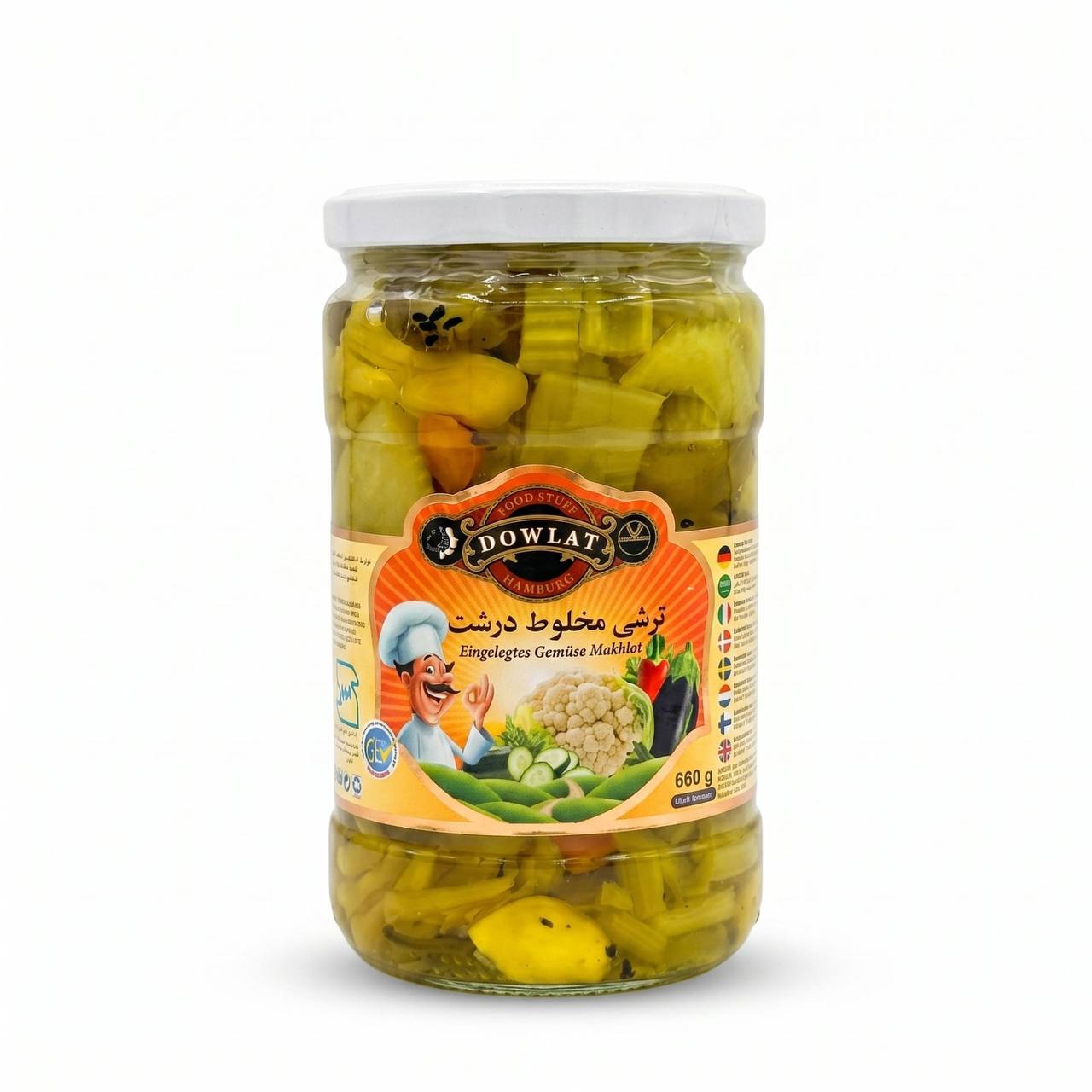 Dowlat Eingelegtes Gemüse Makhlut 660g – Grobes traditionelles persisches Sauergemüse (Glas)
