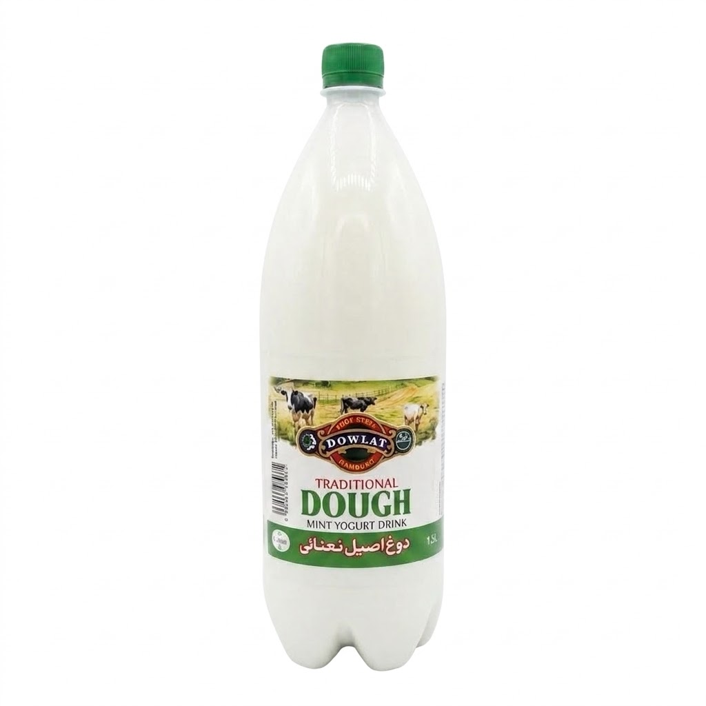 Dowlat Traditional Dough Minze 1,5L – Prickelndes persisches Joghurtgetränk (Familienflasche)