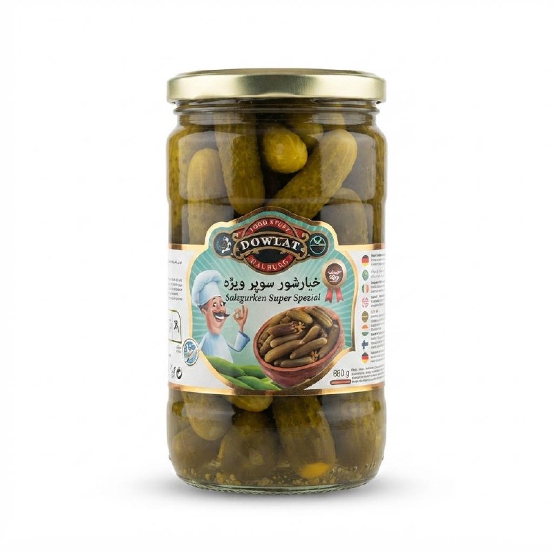 Dowlat Salzgurken Super Spezial 660g – Knackige Mini-Gurken (Tiny) mit Estragon & Knoblauch (Glas)