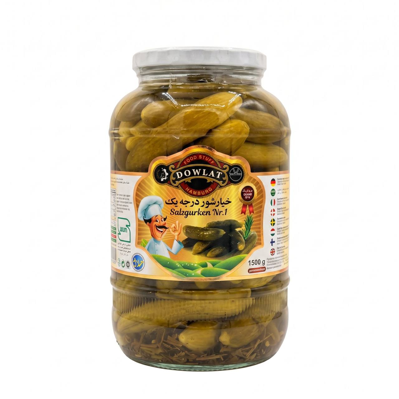 Dowlat Salzgurken Nr.1 1500g – Knackige persische Gurken im Vorratsglas (1,5kg)