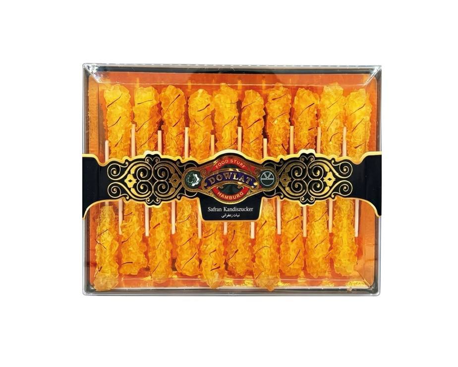 Dowlat Safran Kandiszucker 400g – Edler persischer Kandis am Holzspieß mit Safran (Große Box)