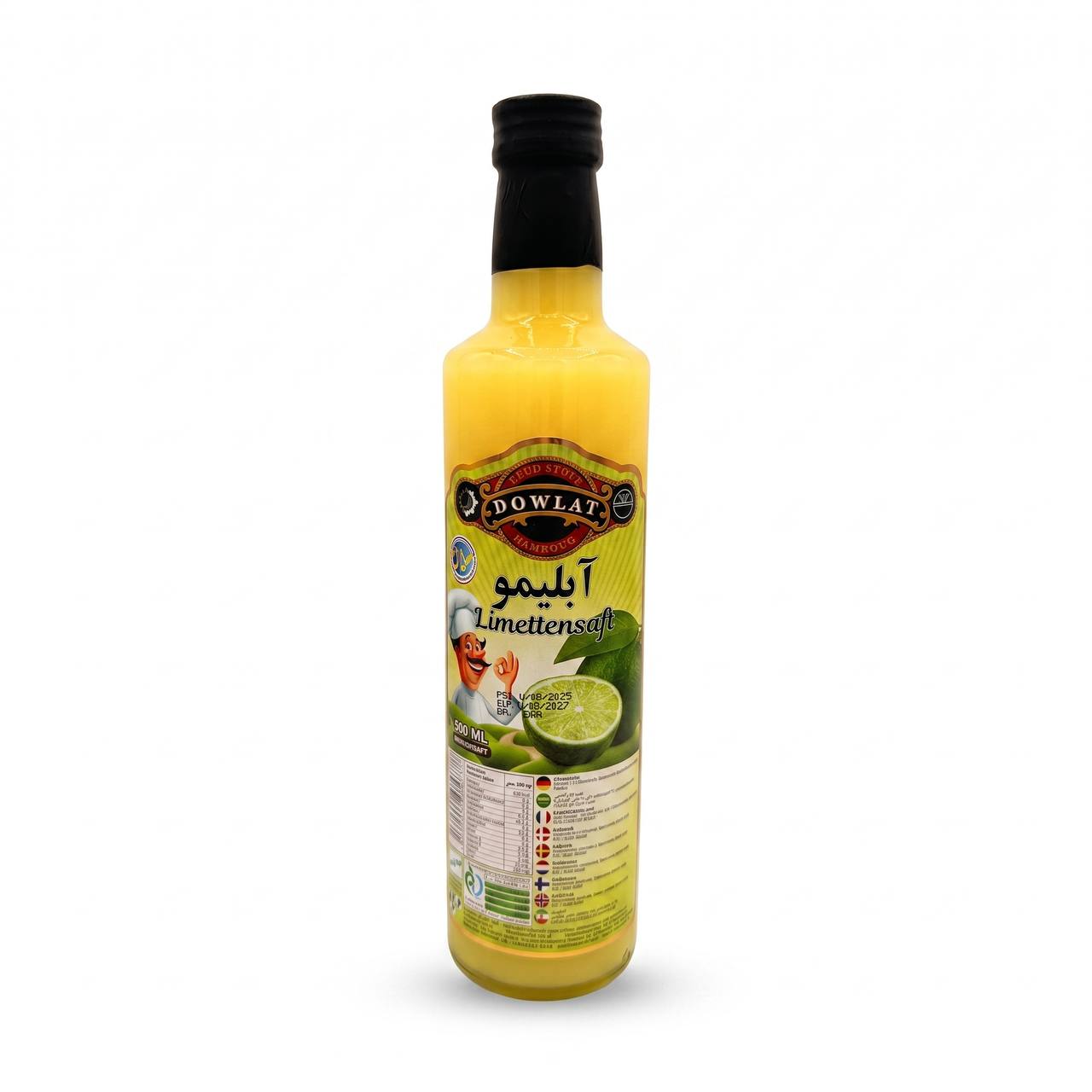 Dowlat Limettensaft 500ml – Traditioneller persischer Limettensaft / Āb-Limoo (Flasche)