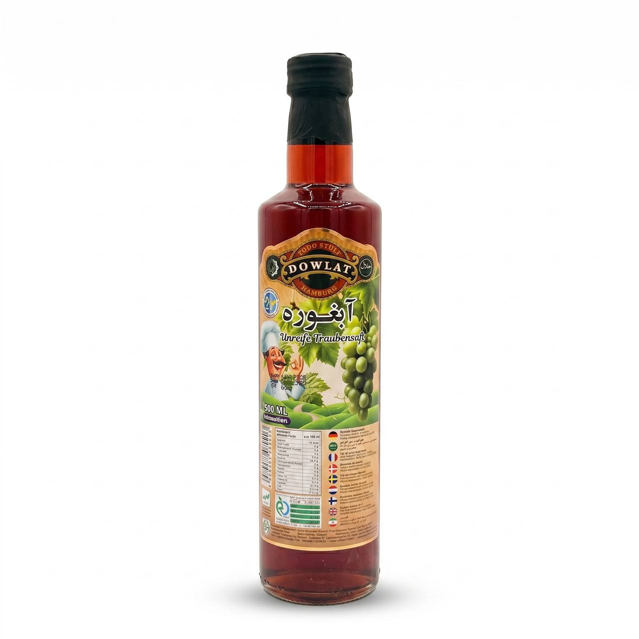 Dowlat Unreifer Traubensaft 500ml – Traditioneller persischer Verjus / Āb-Ghooreh (Flasche)