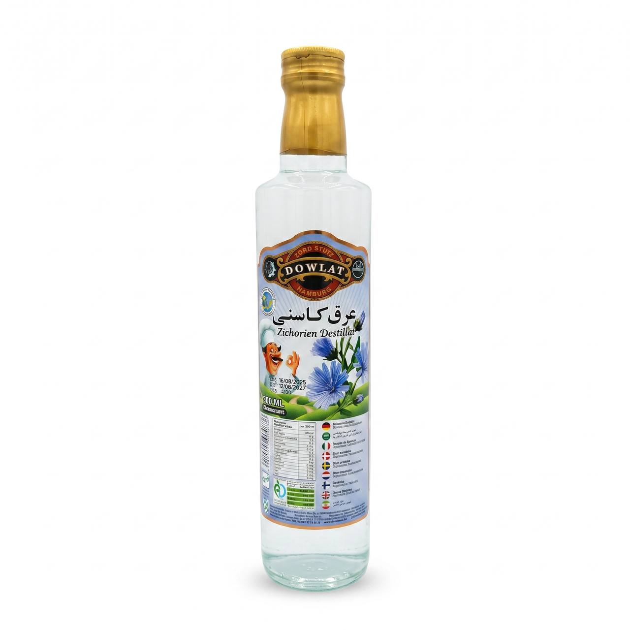 Dowlat Zichorien Destillat 500ml – Persisches Zichorienwasser / Aragh-e Kasni (Flasche)