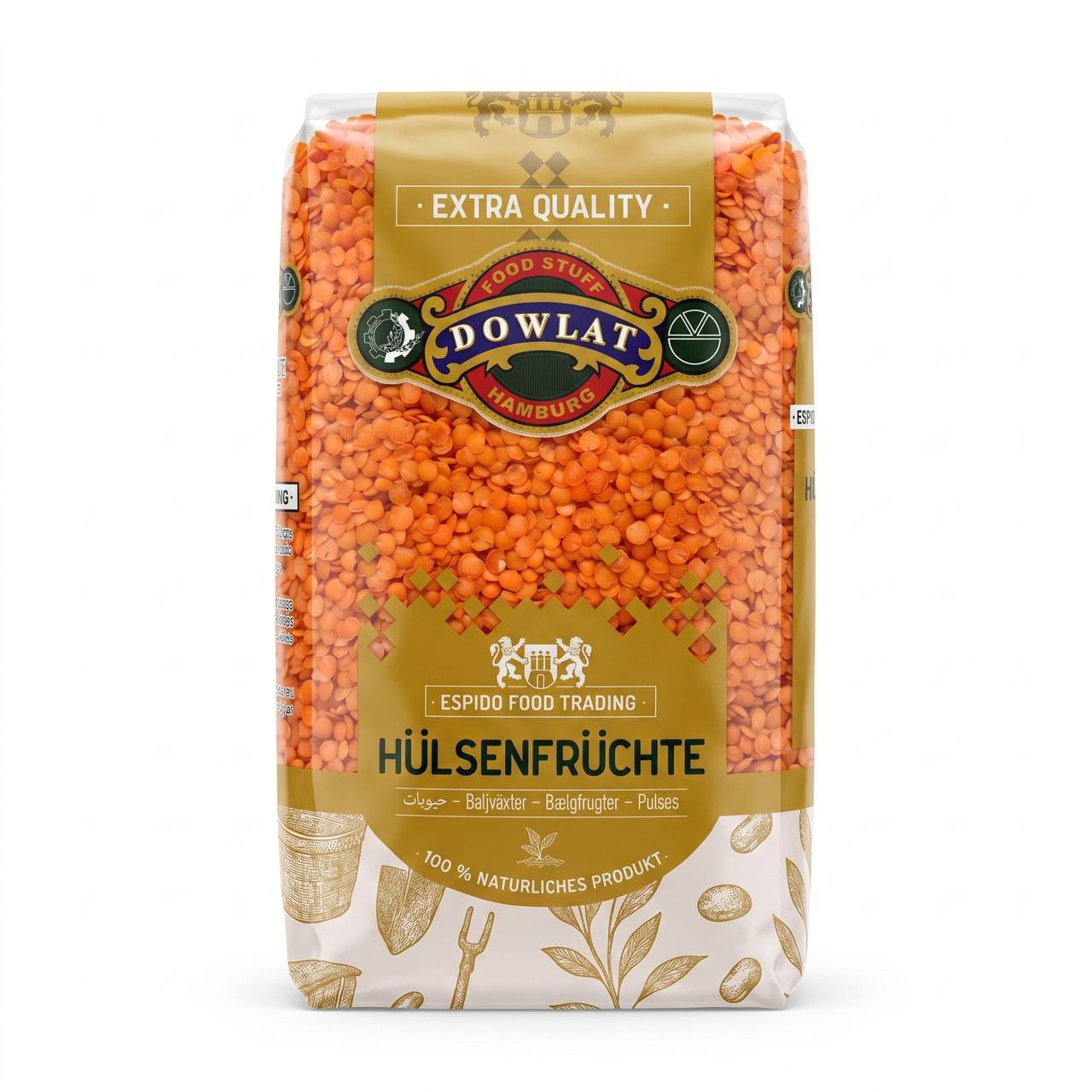 Dowlat Geschälte Rote Linsen 1kg – rote Spaltlinsen / Dāl Adas (Beutel)
