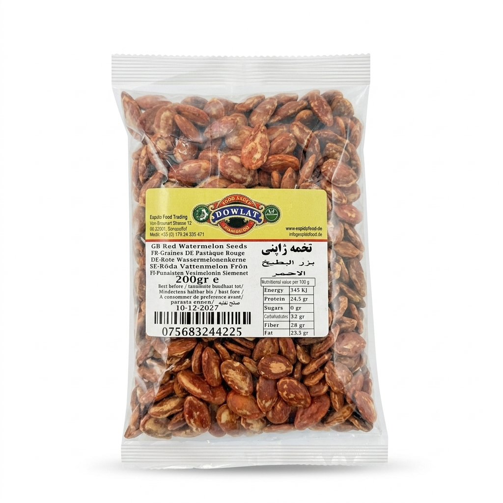 Dowlat Rote Wassermelonenkerne (200g) – Tokhme Japoni geröstet (Packung)