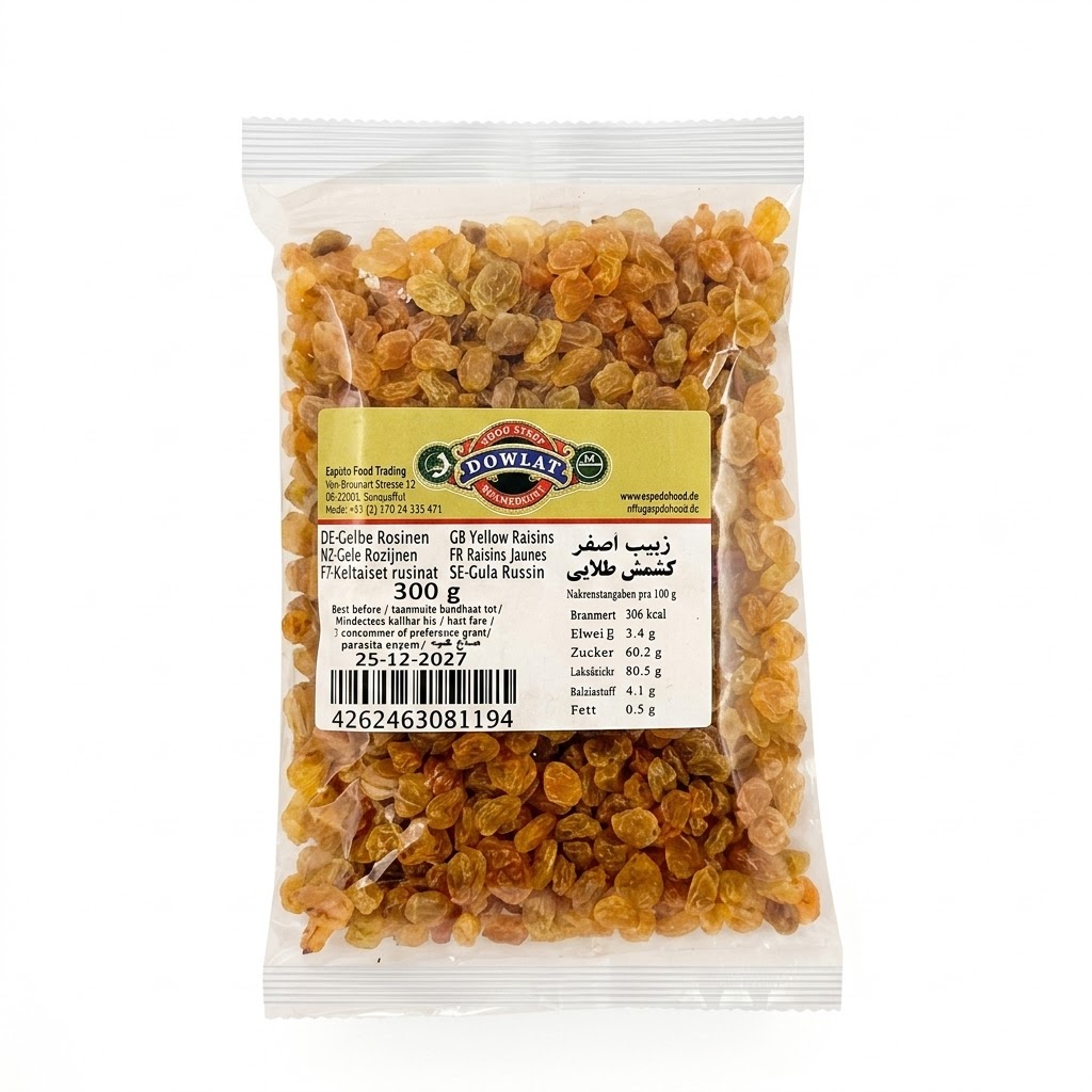 Dowlat Gelbe Rosinen (300g) – Persische goldene Rosinen kernlos (Packung)