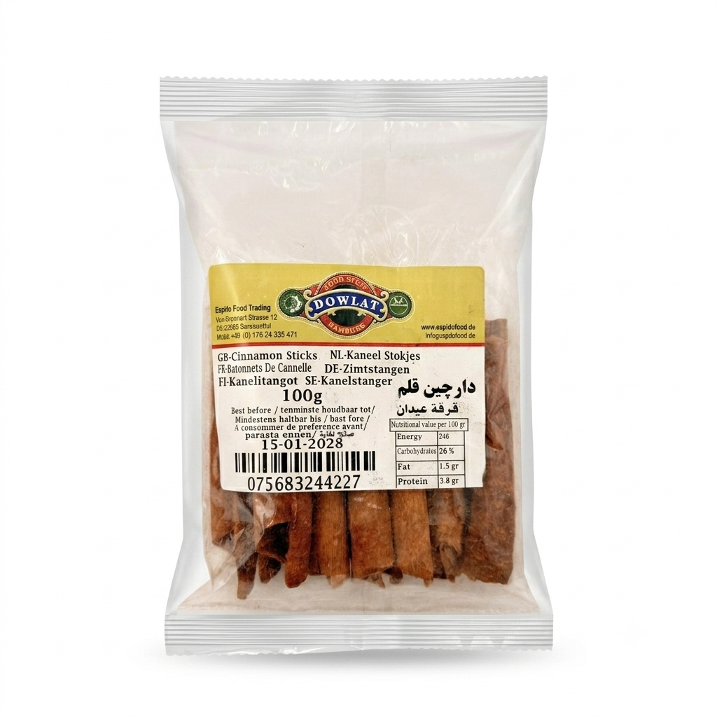Dowlat Zimtstangen (100g) – Ganze aromatische Zimtrinde (Packung)