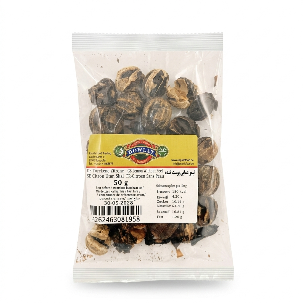 Dowlat Getrocknete Limette ohne Schale (50g) – Persische Limoo Amani geschält (Packung)