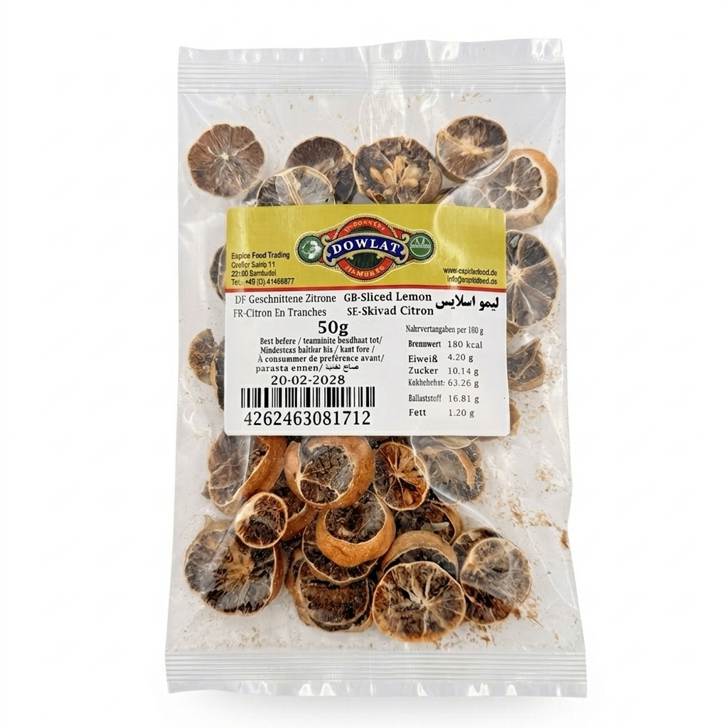 Dowlat Geschnittene Zitrone (50g) – Persische Limettenscheiben getrocknet (Packung)
