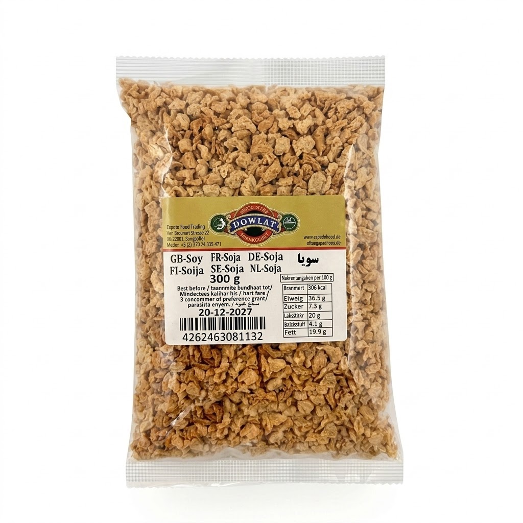 Dowlat Soja (300g) – Texturiertes Sojaprotein feines Granulat (Packung)
