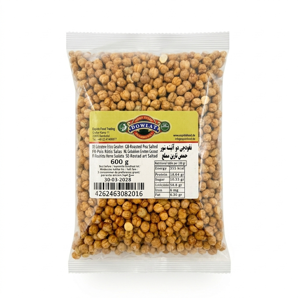 Dowlat Gebratene Erbse Gesalzen (600g) – Doppelt geröstete gesalzene Kichererbsen / Nokhodchi (Packung)