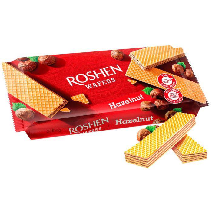 Roshen Waffelschnitten mit Haselnusscremefüllung (216g) – Knusprige Haselnusswaffeln (Packung)