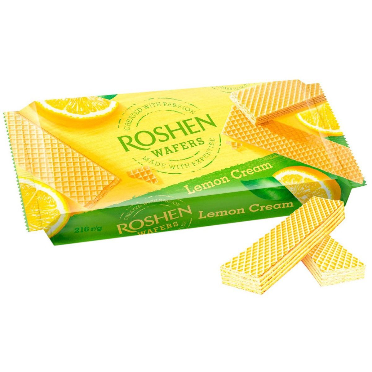 Roshen Waffelschnitten mit Zitronencreme (216g) – Knusprige Zitronenwaffeln (Packung)
