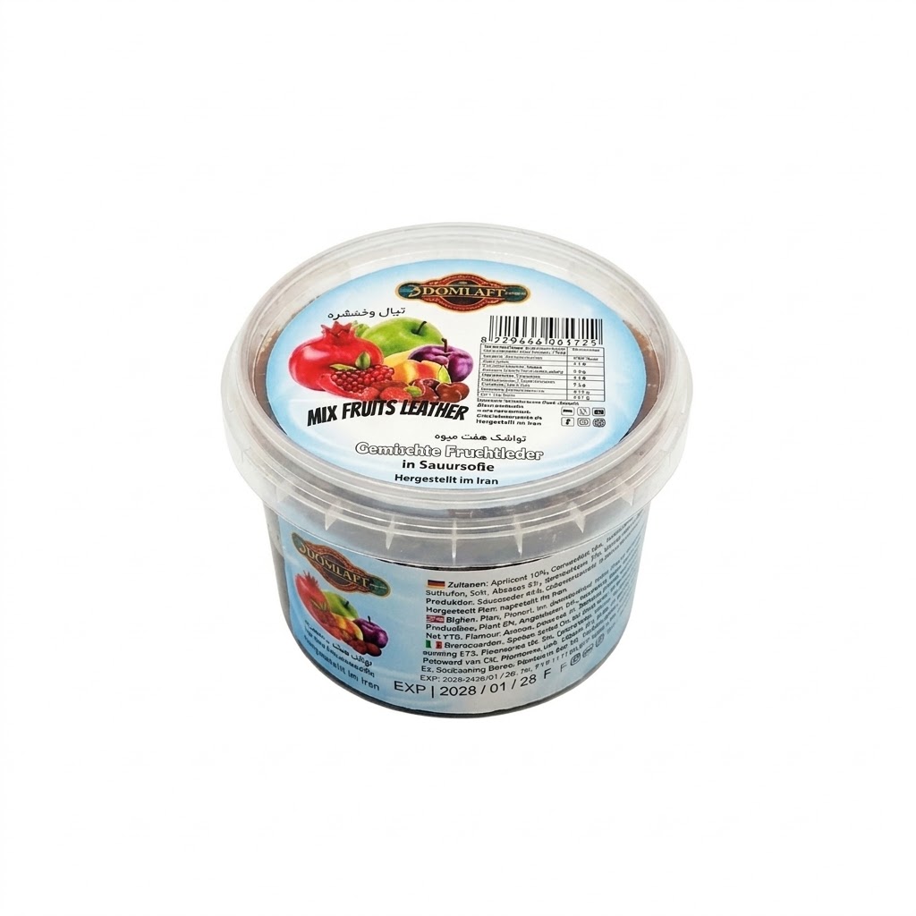 Dowlat Gemischte Fruchtleder in Sauersoße (200g) – Lavashak Haft Miveh (Dose)