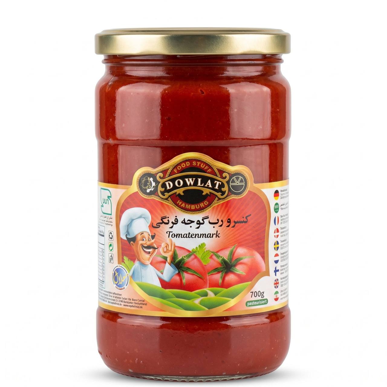 Dowlat Tomatenmark 700g im Glas – Persisches Rob-e Gojeh Farangi (25% Brix)