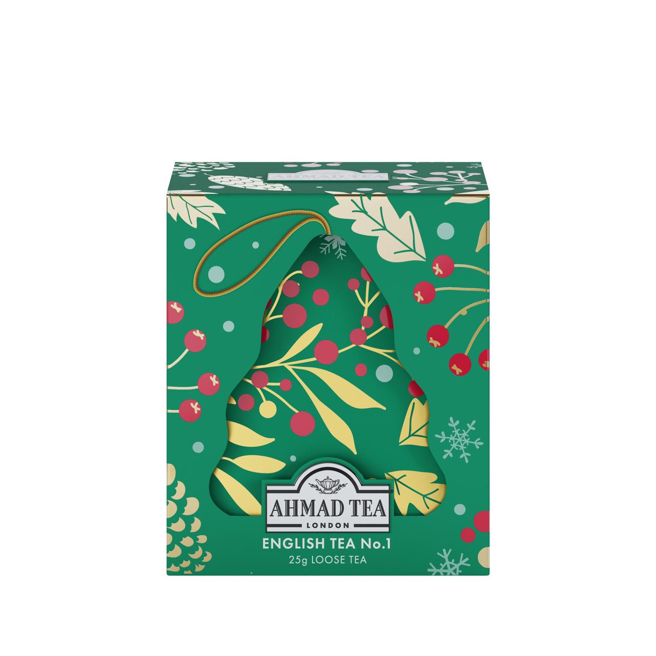 Ahmad Tea Weihnachts-Baumschmuck English Tea No.1 (25g) – Loser Schwarztee im Deko-Metallanhänger