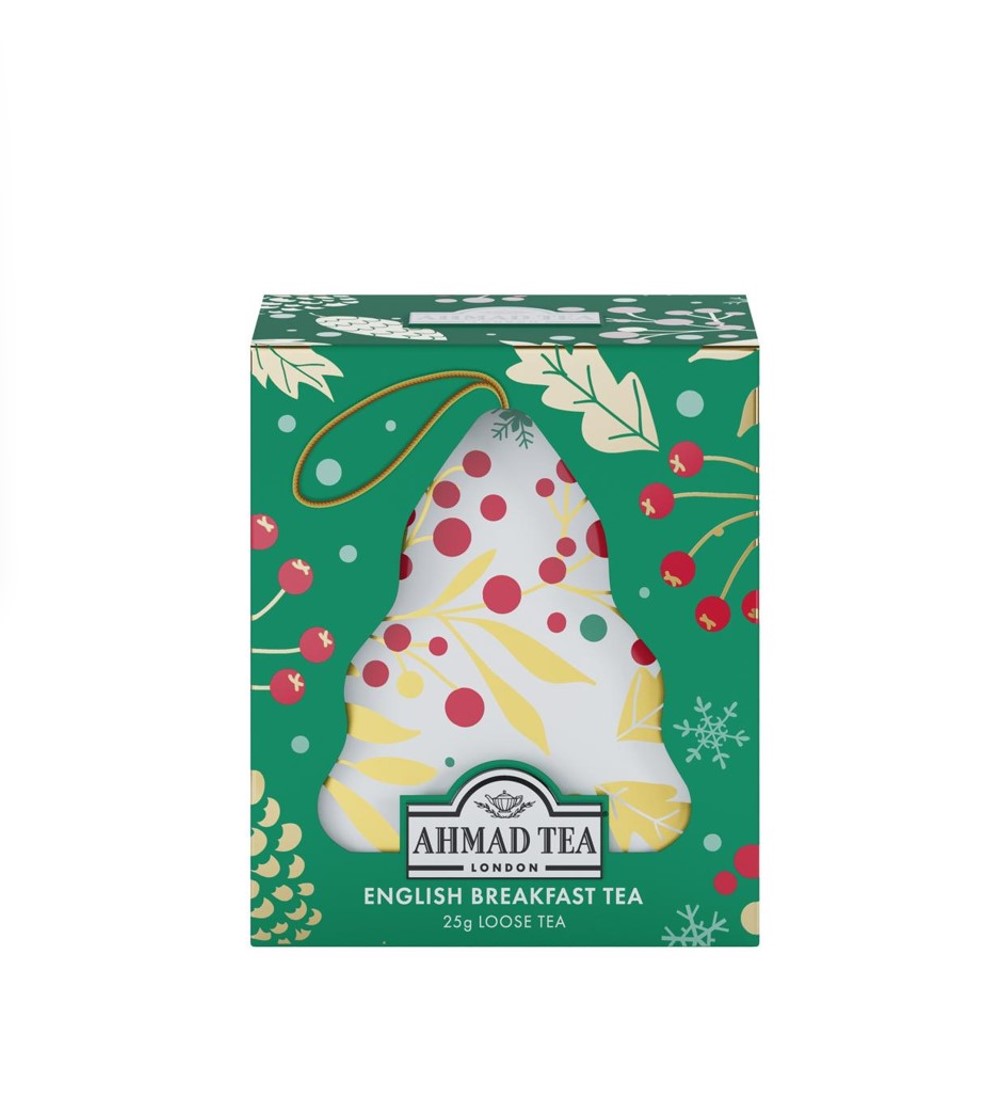 Ahmad Tea Weihnachts-Baumschmuck English Breakfast (25g) – Loser Schwarztee im Deko-Metallanhänger