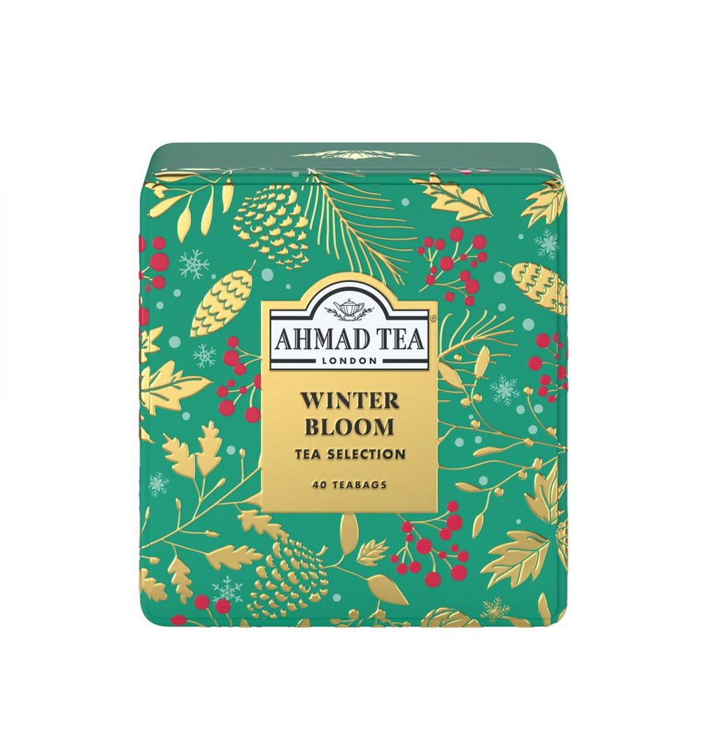 Ahmad Tea Winter Bloom Schmuckdose aus Metall (80g) – Teebox mit 4 Sorten (40 Beutel)