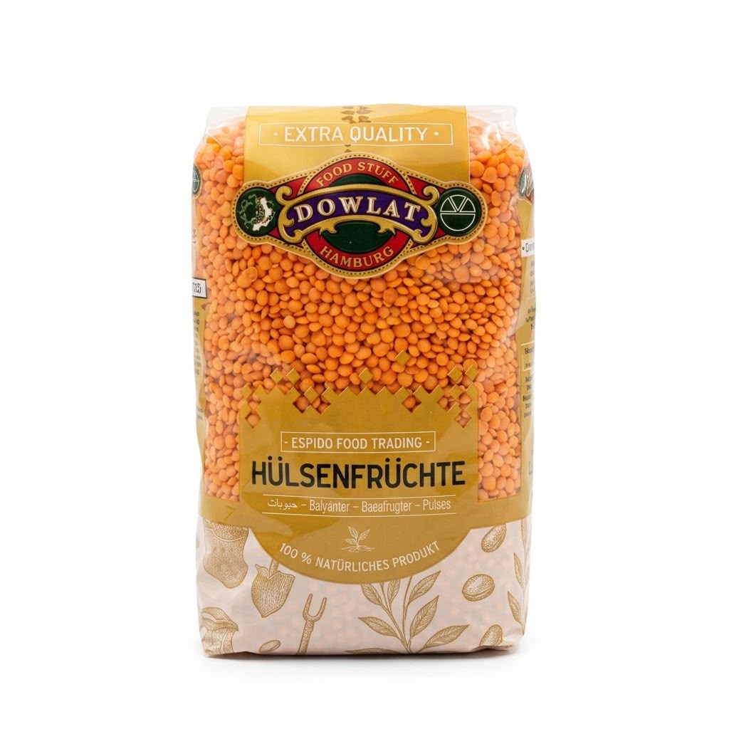 Dowlat Rote Linsen Football 1kg – Ganze geschälte rote Linsen aus Kanada (عدس قرمز دولت)